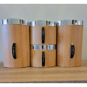 1950-1960's Kromex wood grain kitchen cannister set